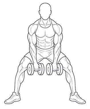 Dumbbell Sumo Deadlift, position 2 of 3